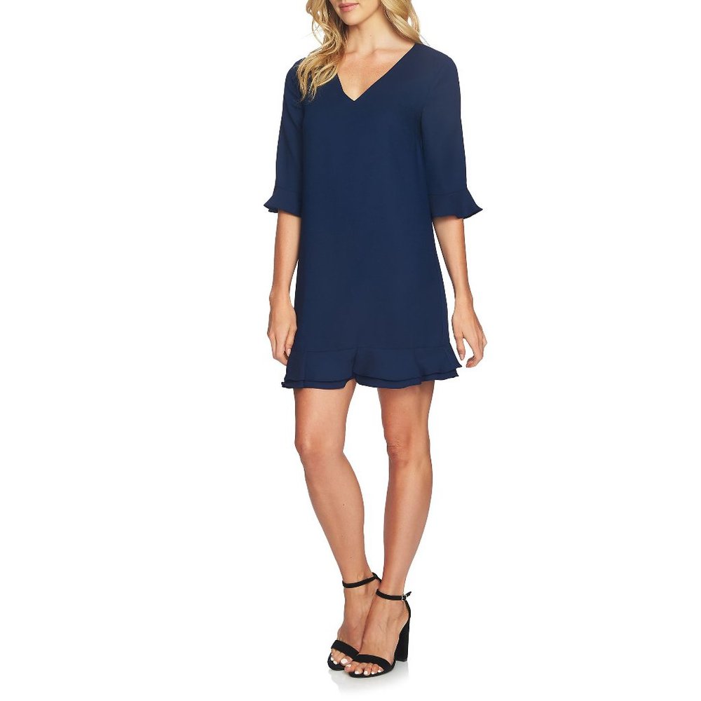 NWT Womens Size 6 Cece Navy Blue Midnight Bloom Kate Ruffle Shift Mini Dress